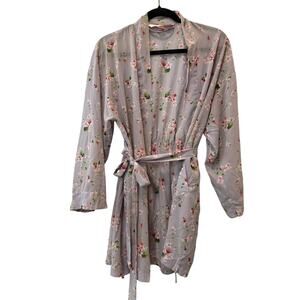 Victorias Secret Women One Size Floral Robe Pastel Watercolor Grey